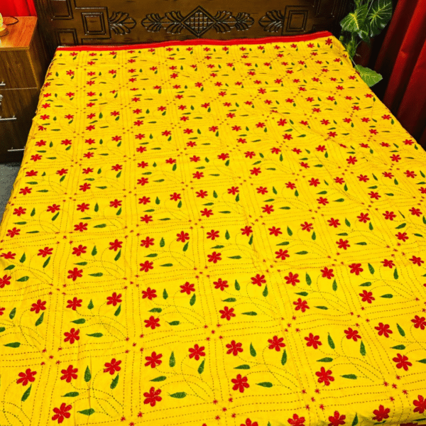 ইয়েলো কালার গাছফুল নকশি কাঁথা