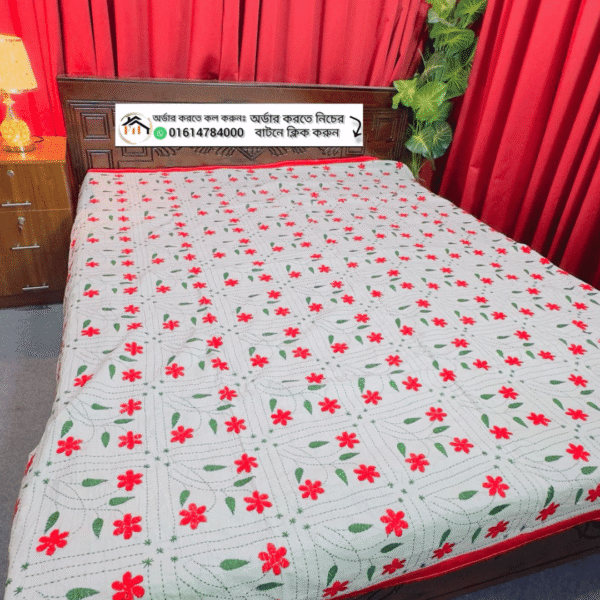 হোয়াইট কালার গাছফুল নকশি কাঁথা