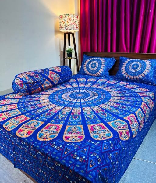 King Size Full Panel Bedsheet With Pillow Cover Chador Set 7.5×8.5 Feet Full Cotton Fabrices- Bed Sheet – bed sheet home tex